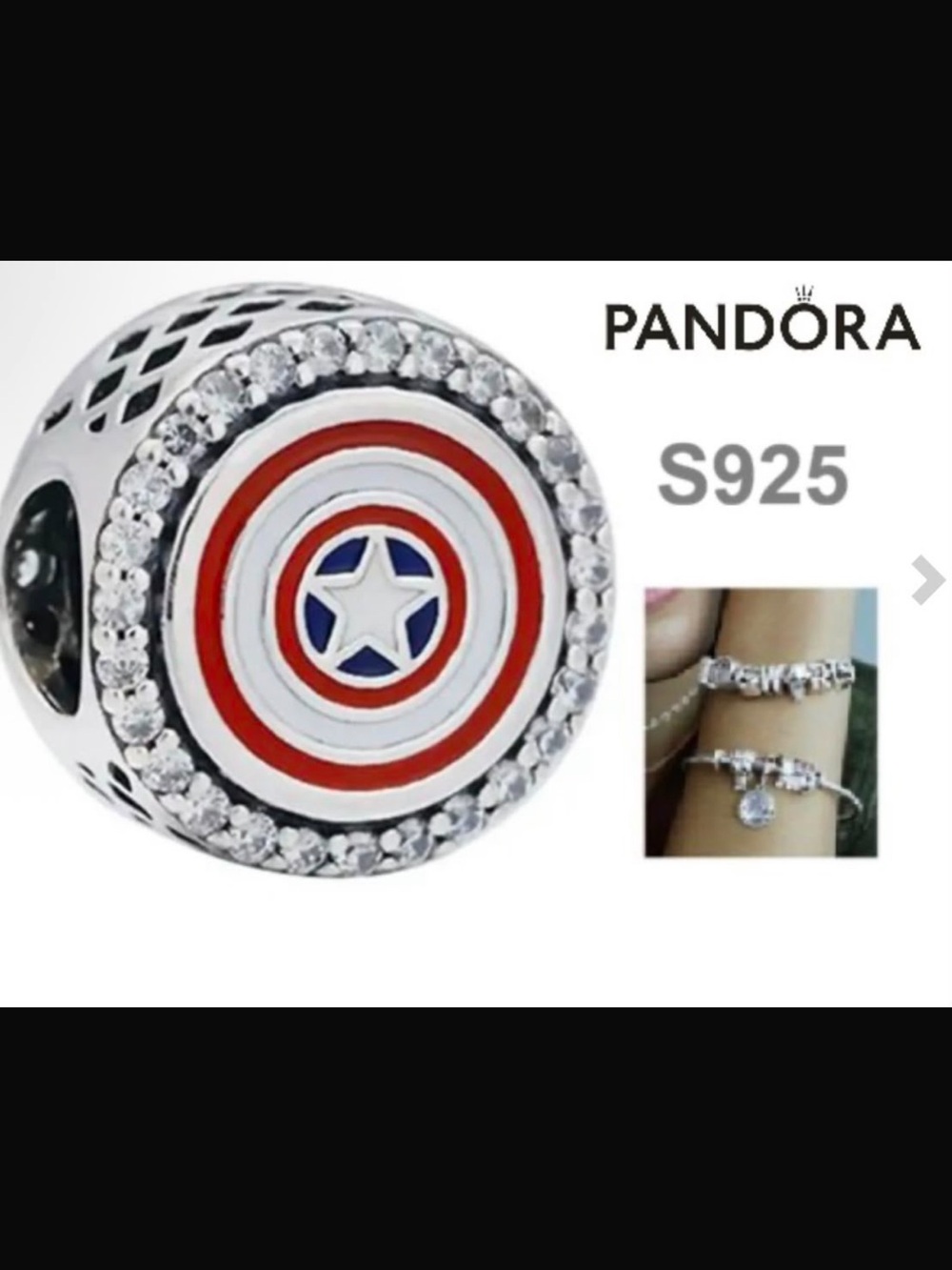 Pandora Red, White & Blue Shield Charm with Crystal Halo